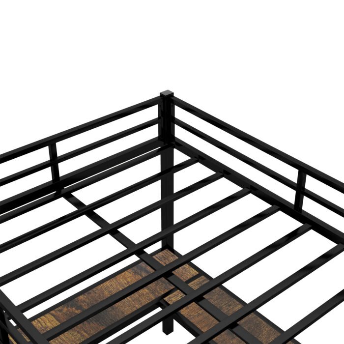 Full Size Metal Loft Bed with Desk, Shelves, Ladder and Guardrails, Black - Image 10