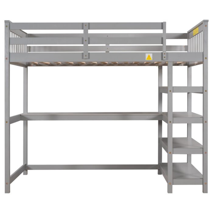 Twin Size Loft Bed with Storage Shelves and Under-bed Desk Gray - Image 9
