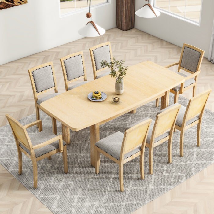TOPMAX expandable dining table 9 pieces set with detachable leaves and 6 armless chairs and 2 armchairs - Image 17