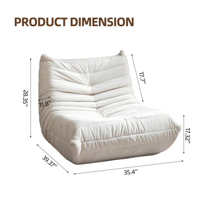 Floor Bean Bag Sofa with Memory Foam, Off White - Image 4