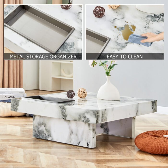 Modern and practical coffee table black with white marble pattern imitation - Image 17