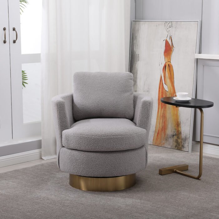 Teddy Rotating Emphasis Bucket Armchair with Gold Stainless Steel Base, Gray - Image 7