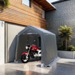 7x12 FT Gazebo Portable Storage Shelter Shed with 2 Roll up Zipper Doors and Vents Carport, Gray - Image 2