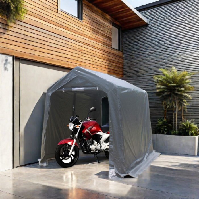 7x12 FT Gazebo Portable Storage Shelter Shed with 2 Roll up Zipper Doors and Vents Carport, Gray - Image 2
