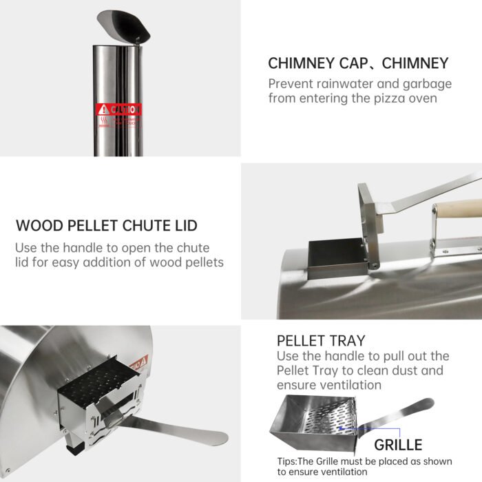 Outdoor Silver Semi-Automatic Rotatable Stainless Steel Pizza Oven 12" - Image 8