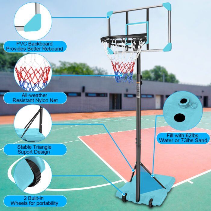 Portable Basketball System with Stable Base and Wheels with height adjustable - Image 2