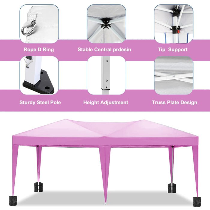 10×20 portable Folding Canopy with 6 detachable side walls with UPF 50+, Pink - Image 5
