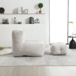 Fluffy Soft Bean Bag Chair with High Resilient Foam with Footstool, Light Gray - Image 3