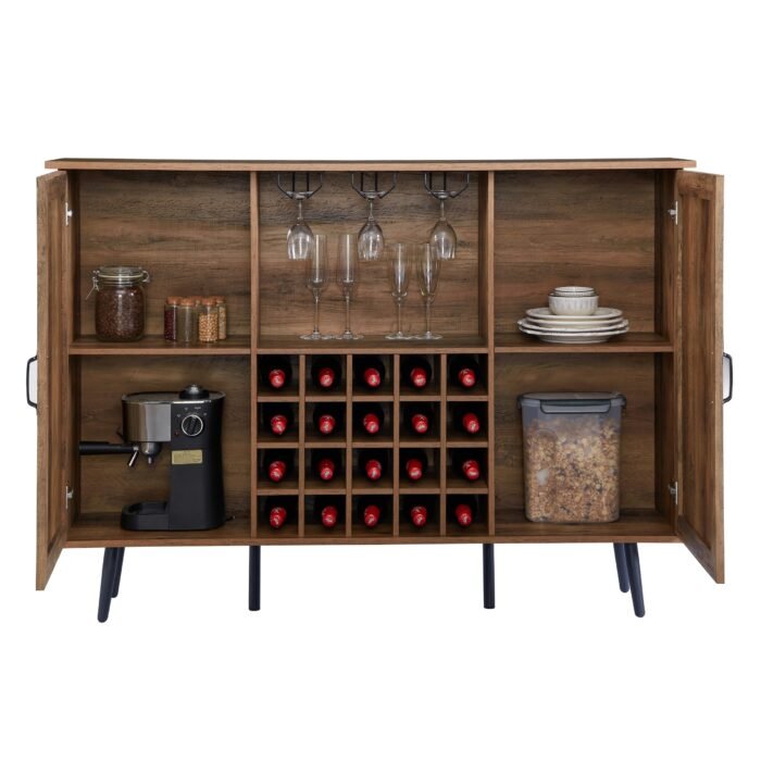 Faux Rattan Barn Door Wine Cabinet with Wine Glass Rack and Double Door Design - Image 3