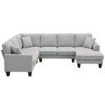 Modern U Shape Sectional Sofa 7 Seat Fabric Sectional Sofa Set - Image 8