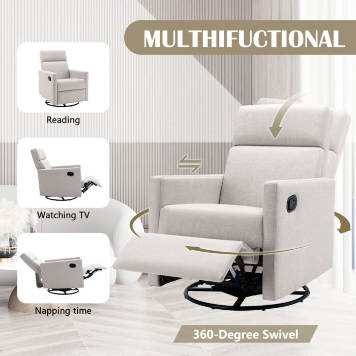 Modern Upholstered Rocker Nursery Chair Plush Glider Swivel Recliner - Image 16