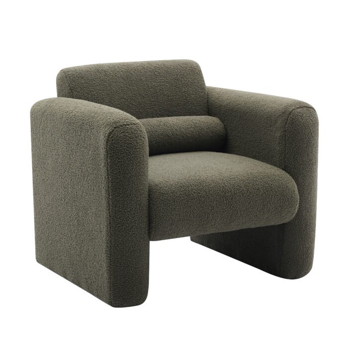 Modern style comfortable armchair with sheepskin Sherpa fabric with backrest and pillow - Image 9