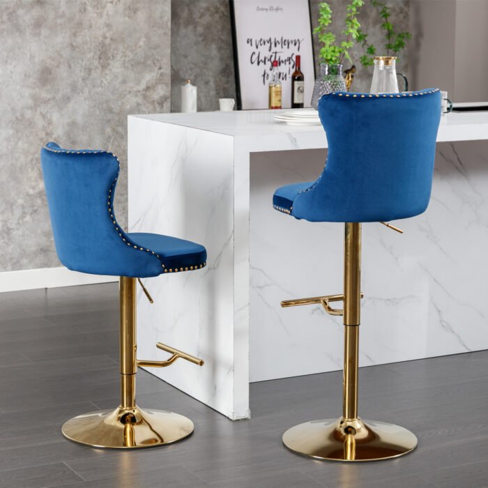 Adjustable Comfortable Height Seat Upholstered Bar Stools with Backs (Set of 2) - Image 2