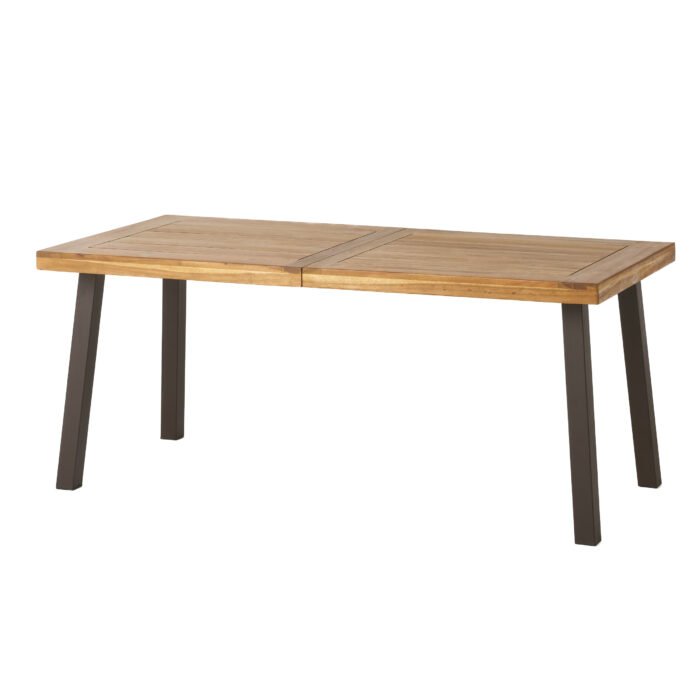 Della Acacia Wood Dining Table, Natural Stained with Rustic Metal, Brown, Grey - Image 8
