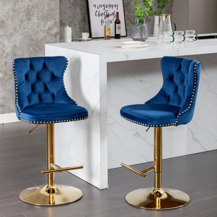 Adjustable Comfortable Height Seat Upholstered Bar Stools with Backs (Set of 2) - Image 6