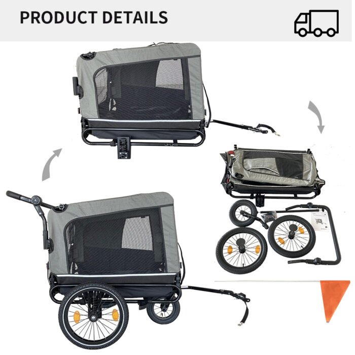 Outdoor Heavy Duty Foldable Utility Pet Stroller Dog Carriers Bicycle Trailer - Image 4