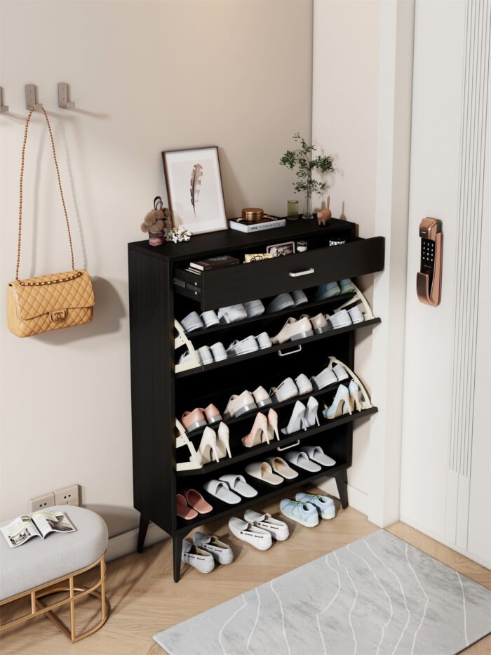 Shoe Cabinet with storage shelves,, Black - Image 3