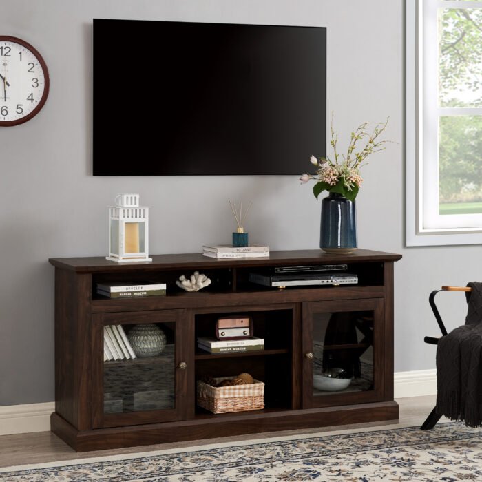 Contemporary TV Media Stand Modern Entertainment Console, Brown - Image 4