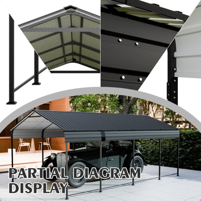12x20 FT Heavy Duty Carport Canopy with Galvanized Steel Roof and Enhanced Base Metal - Image 4