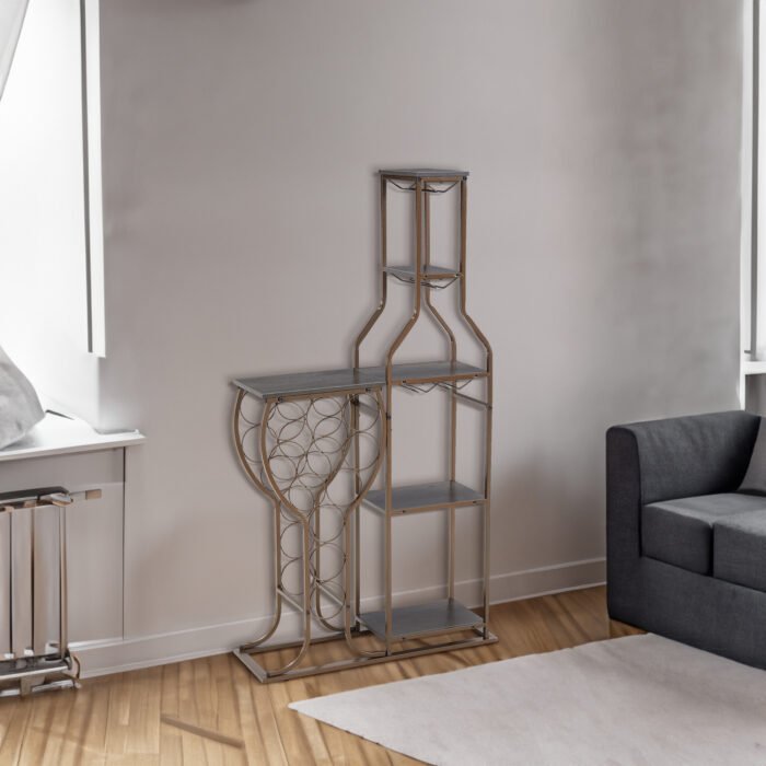 5 layers 11 bottle grill wine rack with hanging glass rack and storage - Image 6