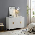 Sideboard Buffet cabinet with 4 doors and removable shelves, for living room, dining room, ivory white - Image 2