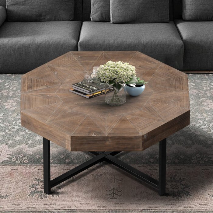 Wooden octagonal retro patchwork craft wooden tabletop coffee table - Image 3