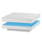 ON-TREND High Gloss Minimalist Design with LED Lights 2-Tier Square Coffee Table White - Image 14