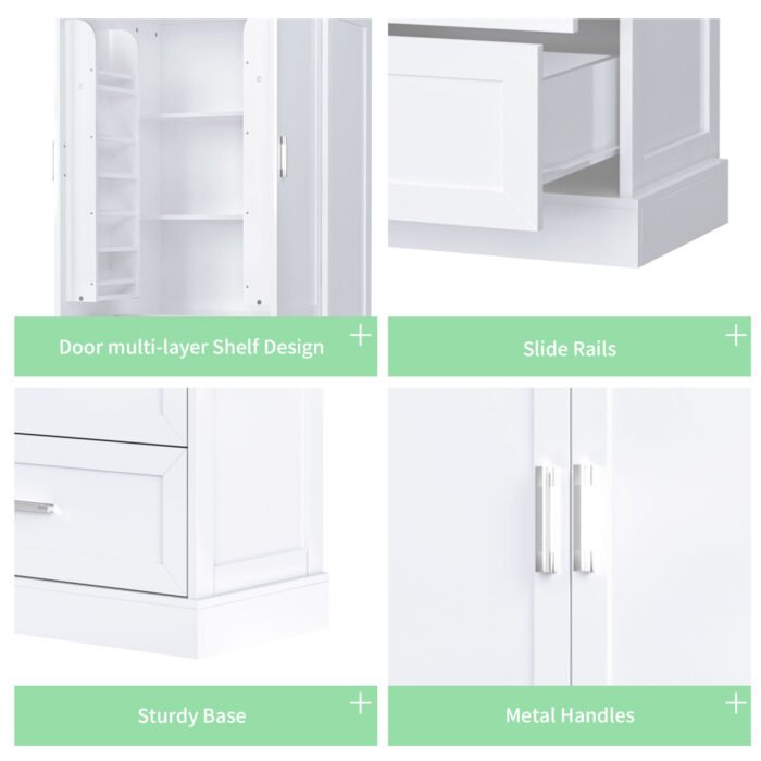Tall Bathroom Storage Cabinet with Two Doors and Drawers and Adjustable Shelf - Image 19