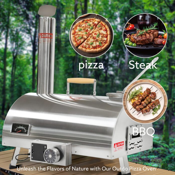 Stainless Steel Wood Fired Outdoor Pizza Oven 12" Automatic Rotatable - Image 2