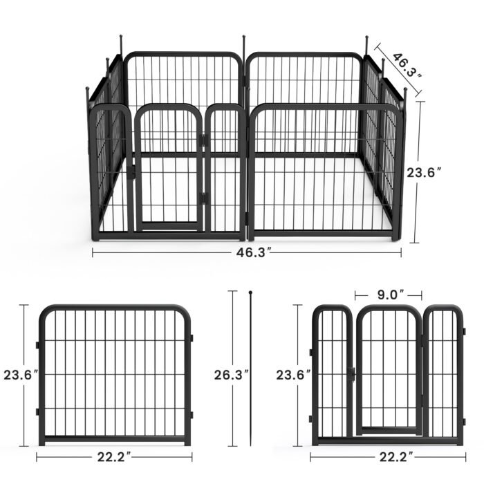 8-panel dog fence, 24 inch small dog pet fence, portable indoor pet game fence. Black - Image 4