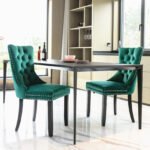 Tufted Solid Wood Contemporary Velvet Upholstered Dining Chairs (2-Pcs Set) Green