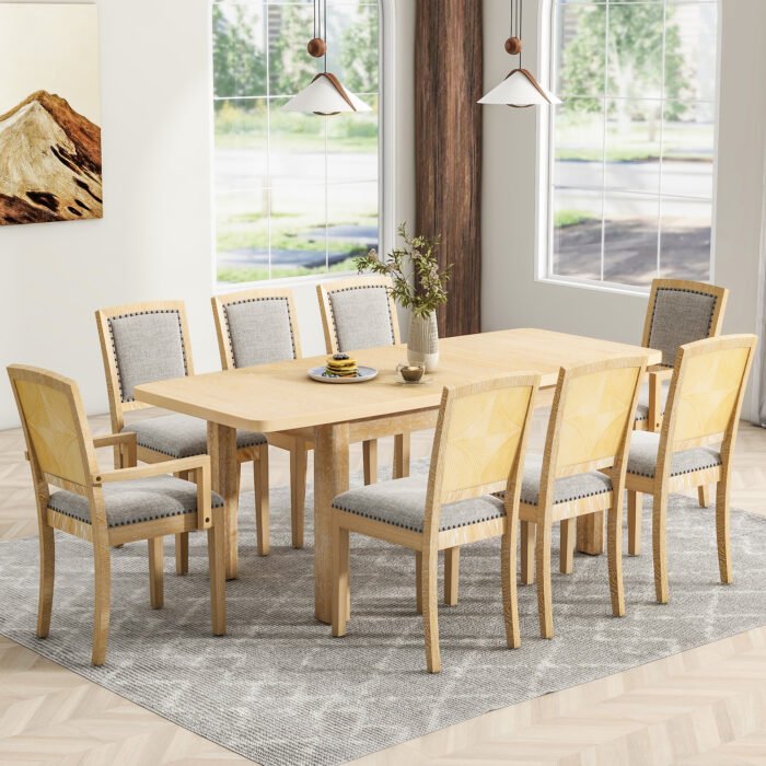 TOPMAX expandable dining table 9 pieces set with detachable leaves and 6 armless chairs and 2 armchairs - Image 19