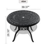 Ø39.37-inch Cast Aluminum Patio Dining Table With Black Frame and Umbrella Hole - Image 2