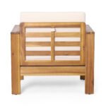 Outdoor Acacia Wood Club Chairs with Cushions, Teak+Beige (Set of 2) - Image 10