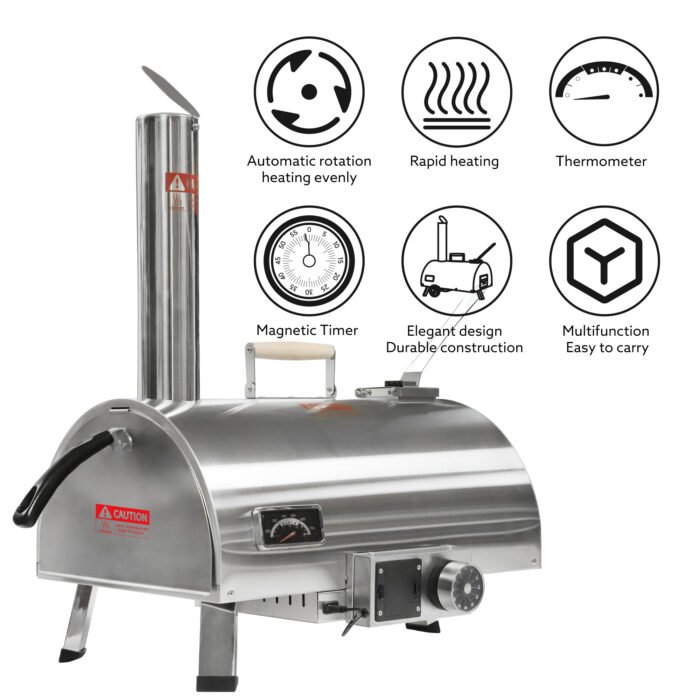Stainless Steel Wood Fired Outdoor Pizza Oven 12" Automatic Rotatable - Image 6