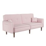 Convertible Sofa Bed with Wood Legs in Velvet (Pink) - Image 9