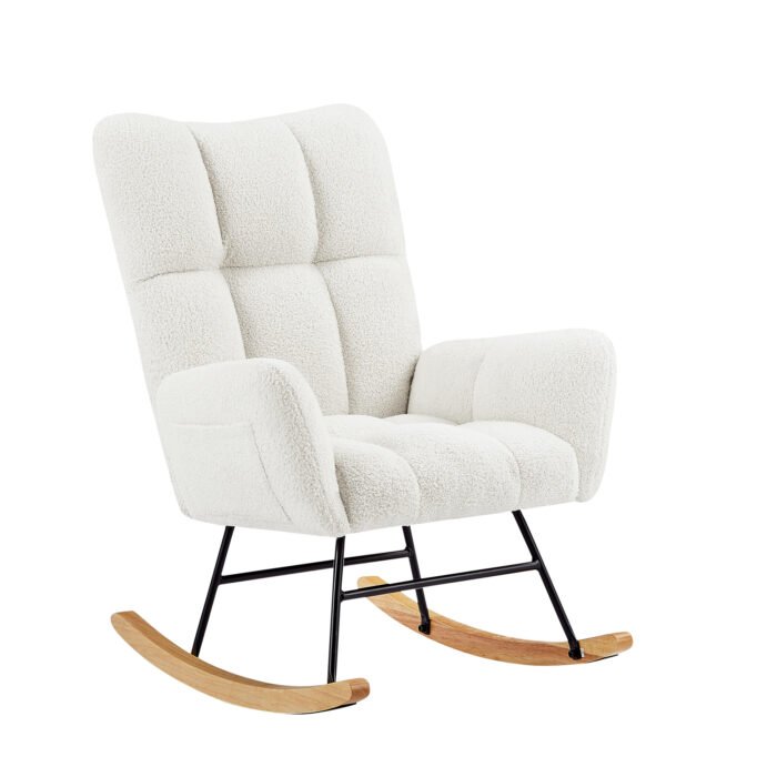 Off white teddy fabric rocking chair - Image 5
