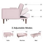 Convertible Sofa Bed with Wood Legs in Velvet (Pink) - Image 7