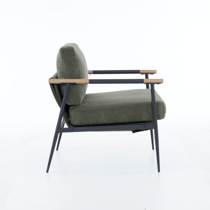 Soft cushioned reading modern armchair with plush fabri and metal frame - Image 7