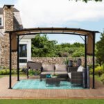 12x9 Ft Outdoor Retractable Pergola Patio Gazebo with Steel Frame - Image 2