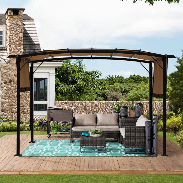12x9 Ft Outdoor Retractable Pergola Patio Gazebo with Steel Frame - Image 2