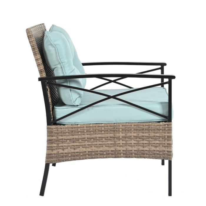 Patio Seasonal Outdoor Wicker Furniture Set with Black Metal Table - Image 11