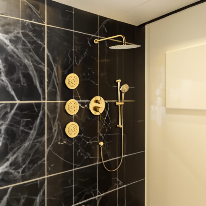 Shower System with Shower Head Bodysprays and ShowerArm Hose Valve - Image 16