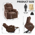 Okin motor Up to 350 LBS Chenille Power Lift Recliner Chair Brown - Image 15