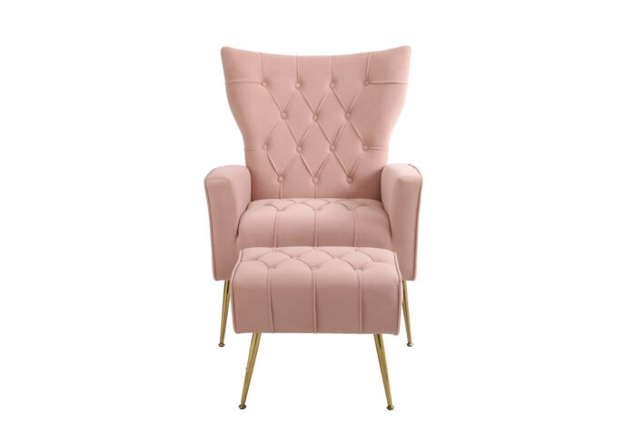 Modern Comfy Accent Chair with Ottoman for Living Room, Pink - Image 4