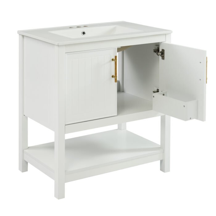 30-Inch White Bathroom Vanity with Ceramic Sink and Versatile Storage - Ideal for Small Bathrooms - Image 17