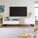 Modern TV Stand and Entertainment Center with Double Storage and Drop Down Door (up to 55") - Image 4