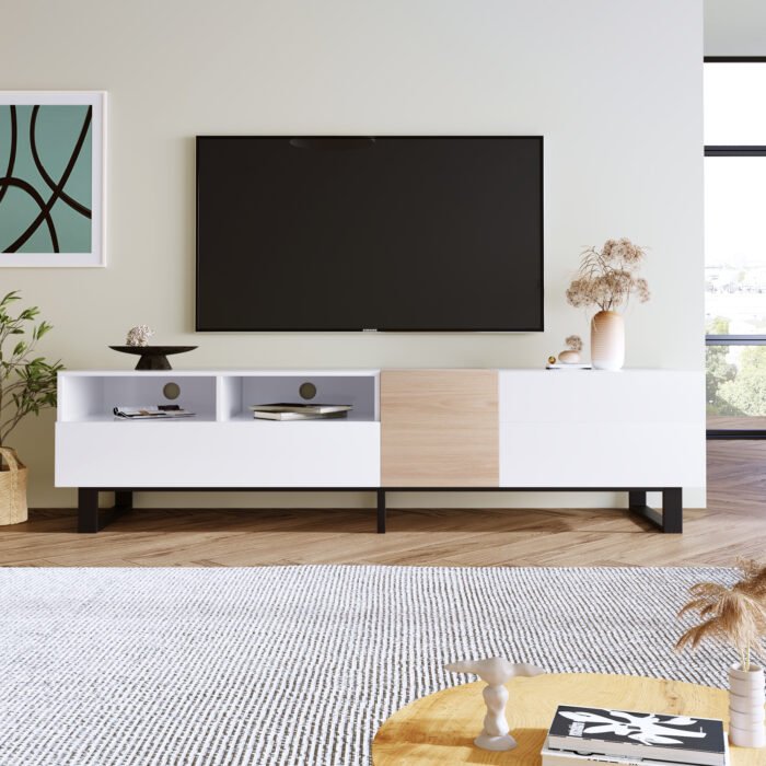 Modern TV Stand and Entertainment Center with Double Storage and Drop Down Door (up to 55") - Image 4