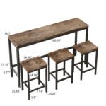 Modern Design Kitchen Dining Table Set with 3 Stools, Natural - Image 5