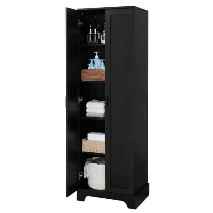 Storage Cabinet with Two Doors and Adjustable Shelf, Black - Image 15